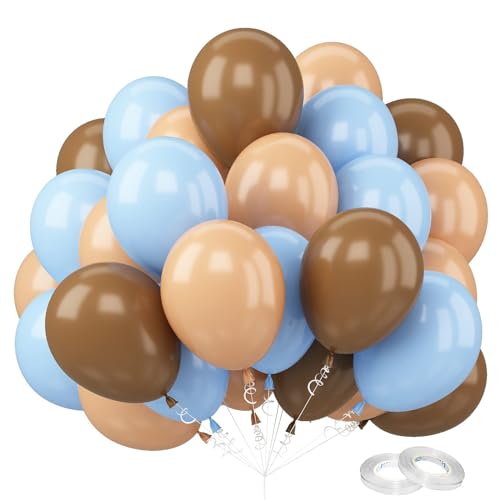 Braun Blau Ballons, 60 Stück 12 Zoll Braun Blau Luftballons, Partyballons für Kinder, Heliumballons mit Band für Hochzeit, Geburtstag, Babyparty, Partydekoration, Taufdekoration Mädchen von FEYG
