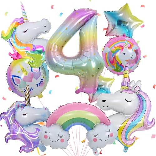 4 Geburtstag Deko, Luftballon 4. Geburtstag, Zahl 4 Folienballon, Geburtstagsdeko 4 Jahre Mädchen Ballon 4. Geburtstag Themen Ballons für 4. Mädchen Geburtstag Party von FEYG