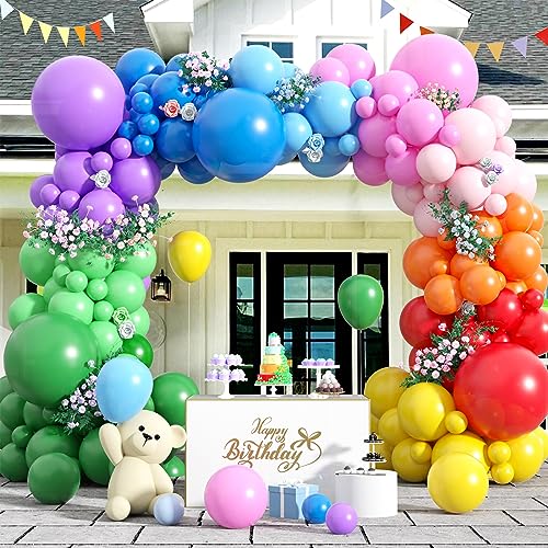 FEYG Regenbogen-Ballonbogen-Set, 140 Stück Regenbogen-Luftballons, 12,7 cm, 30,5 cm, 30,5 cm, 45,7 cm, Regenbogen-Ballon-Girlanden-Set, verschiedene Größen, Regenbogen-Luftballons, Dekor für von FEYG