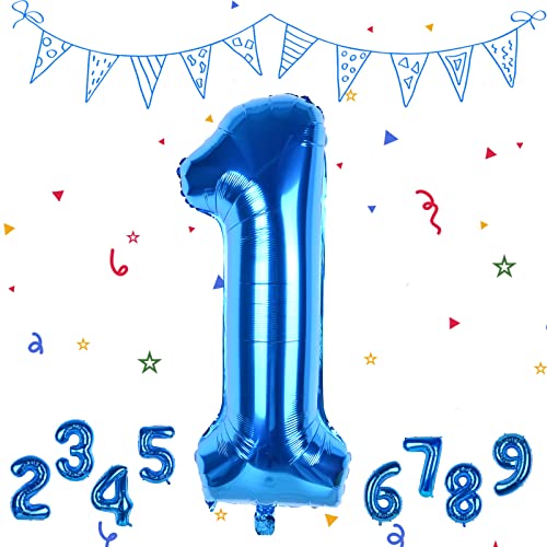 Luftballon 1. Geburtstag Zahl 1 Blau, XXL Riesen Folienballon in 40" - 101cm Geburtstagsdeko, Helium Ballon Zahl 1 Deko für Geburtstag Deko Hochzeit Jubiläum Party Dekoration Fliegt mit Helium. von FEYG