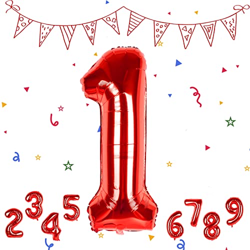 Luftballon 1. Geburtstag Zahl 1 Rot, XXL Riesige Folienballon in 40" - 101cm Geburtstagsdeko, Helium Ballon Zahl 1 Deko für Mädchen Junge Geburtstag Luftballon Deko Hochzeit Jubiläum Party Dekoration von FEYG