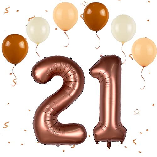 Luftballon 21. Geburtstag Zahl 21 Schokolade, XXL Riesige Folienballon in 40" - 101cm Geburtstagsdeko mit Latex Ballon für Mädchen Junge 21. Geburtstagsparty Deko, Jubiläum Dek-fliegt mit Helium von FEYG