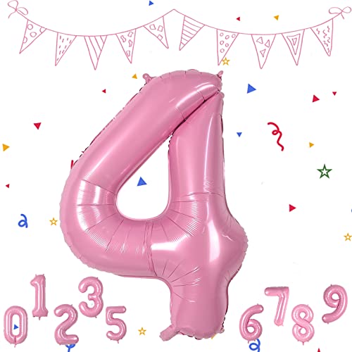 Luftballon 4. Geburtstag Zahl 4 Rosa, XXL Riesen Folienballon in 40" - 101cm Geburtstagsdeko, Helium Ballon Zahl 4 Deko für Geburtstag Deko Hochzeit Jubiläum Party Dekoration Fliegt mit Helium. von FEYG