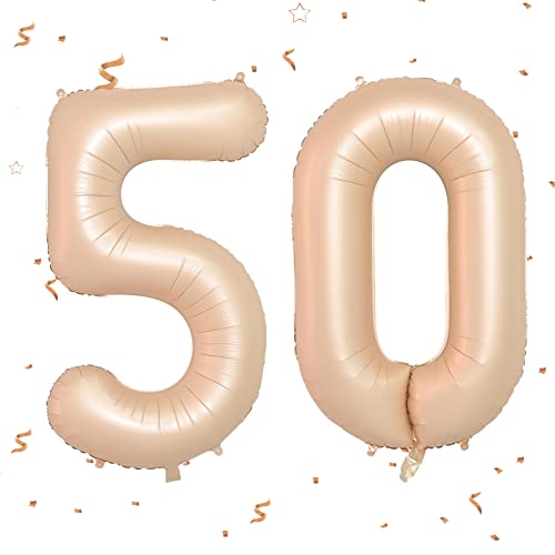 Luftballon Geburtstag Nr. 50 XXL Karamell, Riesige Folienballon in 40" - 101cm Geburtstagsdeko, Krone Ballon Zahl Deko für Männer Frauen Geburtstagsparty, Jubiläum Deko (Nummer 50) fliegt mit Helium von FEYG