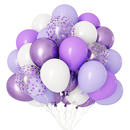 Luftballons Lila Weiß Set, 20 Stück 12 Zoll Weiß Lila Metallic Konfetti Latexballon Makkarone Luftballons für Geburtstag Jubiläen Karneval Abschlussfeier Babyparty Party Dekoration von FEYG