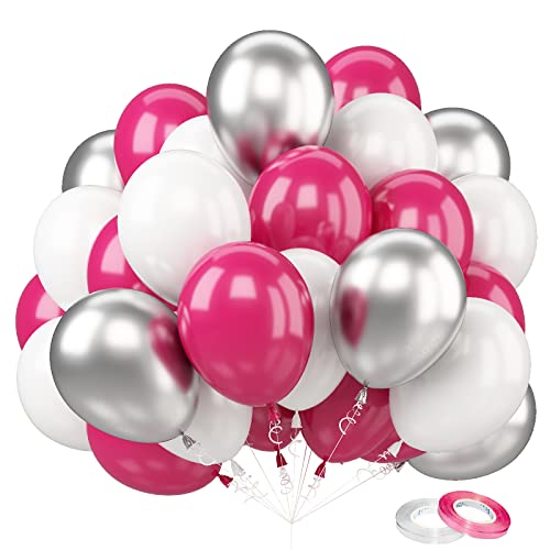 Rosarote Luftballons, 60 Stück 12 Zoll rosarote weiße Luftballons, Partyballons für Kinder, Heliumballons mit Schleife für Hochzeit, Geburtstag, Babyparty, Partydekoration, Taufdekoration für Mädchen von FEYG