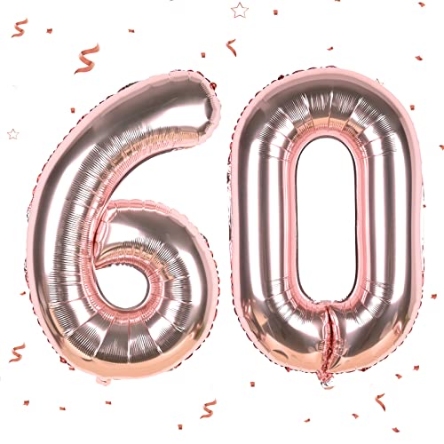 Rosegold Luftballon Zahlen 60, XXL Riesige Folienballon in 40" - 101cm Geburtstagsdeko, Ballon Zahl Deko für Mädchen Frauen Geburtstagsparty, Jubiläum Deko (Nummer 60) fliegt mit Helium von FEYG