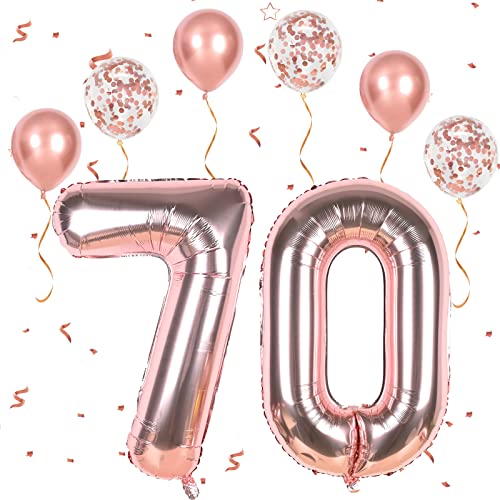 Roségold Luftballon Zahlen 70, XXL Folienballon Zahl in 40" - 101cm Geburtstagsdeko mit Metallische Ballons Konfetti Ballons für Mädchen 70. Geburtstagsparty Deko, Jubiläum Dek-fliegt mit Helium von FEYG