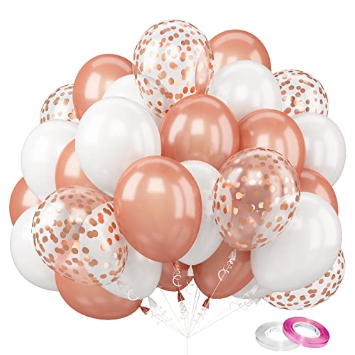 Roségoldene Luftballons, 60 Stück 12 Zoll rosa weißer Ballon ballons, Partyballons, Heliumballons mit Schleife für Hochzeit, Geburtstag, Babyparty, Partydekoration, Taufdekoration für Mädchen von FEYG