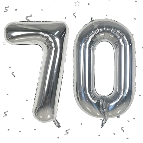 Silber Luftballon Zahlen 70, XXL Riesige Folienballon in 40" - 101cm Geburtstagsdeko, Ballon Zahl Deko für Männer Frauen 70 Geburtstagsparty Deko, Jubiläum Dek-fliegt mit Helium (Nummer 70) von FEYG