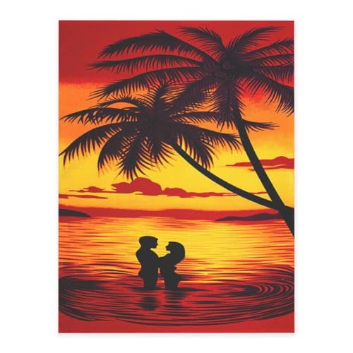 Dekorative selbstklebende Vinylfolien für glatte Oberflächen, Paar Strand Sonnenuntergang Kristallaufkleber, transparente wasserdichte Aufkleber für Heimdekoration, Abzieh-Stick-Tapete für Schränke von FEYUNYAN