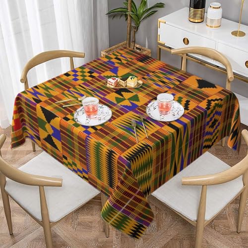 FEYUNYAN Quadratische Tischdecke, 140 x 140 cm, afrikanische Ethno-Textur, Polyester, knitterfrei, waschbar, Tischdecken für Innen- und Außenbereich, Esstische, Partys, Hochzeiten (passend für 78 bis von FEYUNYAN