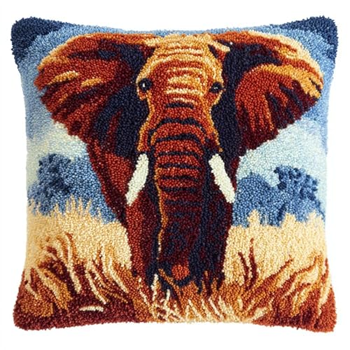 DIY Knüpfkissen Set 17x17in,Tier Elefant,Knüpfhaken-Set zum Selber Knüpfen für Erwachsene & Kinder,Knüpfpackung für Sofa-Deko & Handgemachte Geschenke DIY Knüpfkissen Set 17x17in,Tier Elefant,Knüpfhaken-Set zum Selber Knüpfen für Erwachsene & Kinder,Knüpfpackung für Sofa-Deko & Handgemachte Geschenke von FFDONGTEGO