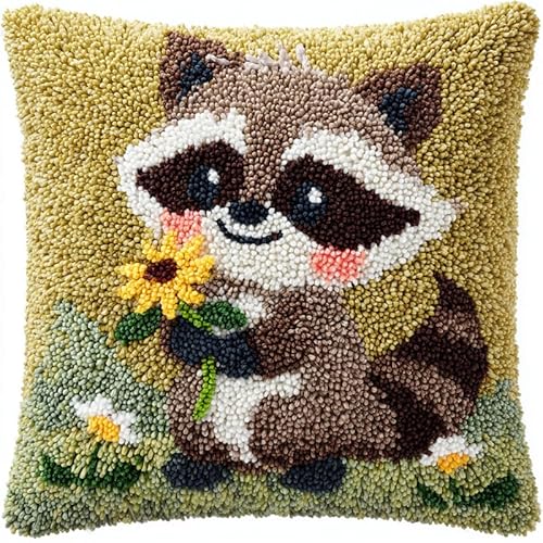 FFDONGTEGO Cartoon-Tiere Knüpfkissen-Set,DIY latch hook kissen kit,Waschbär hält eine Blume,Knüpfen Geschenke für Teenager oder Anfänger Erwachsene,DIY Knüpfteppich Knüpfpackung,43x43cm FFDONGTEGO Cartoon-Tiere Knüpfkissen-Set,DIY latch hook kissen kit,Waschbär hält eine Blume,Knüpfen Geschenke für Teenager oder Anfänger Erwachsene,DIY Knüpfteppich Knüpfpackung,43x43cm von FFDONGTEGO
