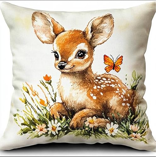 FFDONGTEGO Knüpfen Set Reh Knüpfen Set Anfänger 43X43cm 3D Stickset Kissenbezug Couchkissen Sofakissen Handarbeiten für Wohnzimmer Schlafzimmer von FFDONGTEGO