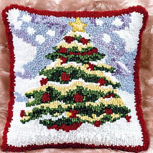 FFDONGTEGO Knüpfhaken Set Kissen Landschaft Knüpfkissen Set mit Vordruck 43X43cm 3D Stickset Kissenbezug Couchkissen Sofakissen Handarbeiten für Wohnzimmer Schlafzimmer von FFDONGTEGO