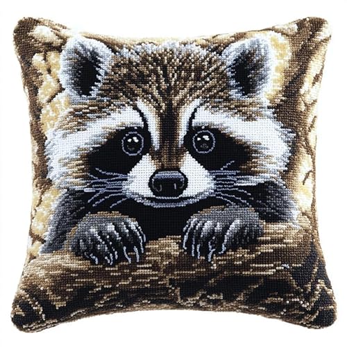 FFDONGTEGO Knüpfkissen Set Waschbär Knüpfkissen Set mit Vordruck 43X43cm 3D Stickset Kissenbezug Couchkissen Sofakissen Handarbeiten für Wohnzimmer Schlafzimmer FFDONGTEGO Knüpfkissen Set Waschbär Knüpfkissen Set mit Vordruck 43X43cm 3D Stickset Kissenbezug Couchkissen Sofakissen Handarbeiten für Wohnzimmer Schlafzimmer von FFDONGTEGO