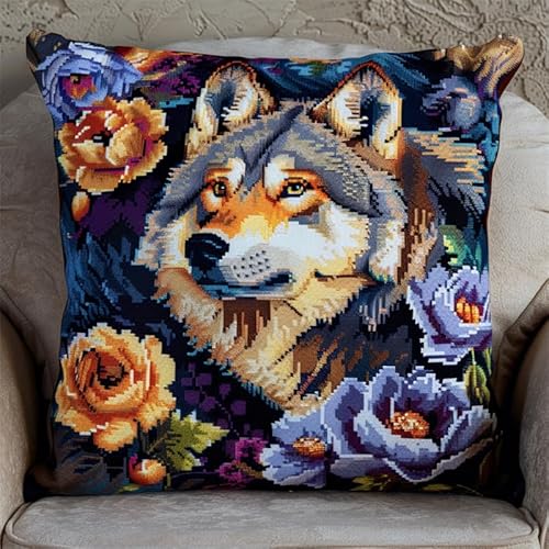FFDONGTEGO Kreuzstich Set 11Ct Kissen Tier Wolf Kreuzstich Set Vorgedruckt 11ct mit Vorgedruckt Kreuzstichmotiv Stickpackung Stickset Selbermachen Kreuzstich Kissen zum 45X45cm FFDONGTEGO Kreuzstich Set 11Ct Kissen Tier Wolf Kreuzstich Set Vorgedruckt 11ct mit Vorgedruckt Kreuzstichmotiv Stickpackung Stickset Selbermachen Kreuzstich Kissen zum 45X45cm von FFDONGTEGO