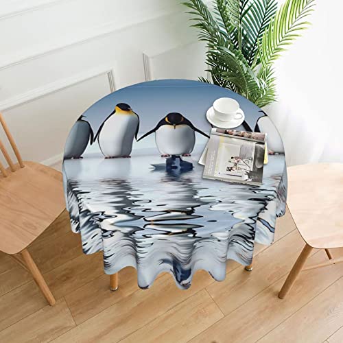 Runde Tischdecke mit Pinguin-Druck, 152,4 cm, Polyestergewebe, Tischdecke für Esszimmer, Innen- und Außendekorationen von FFEXS