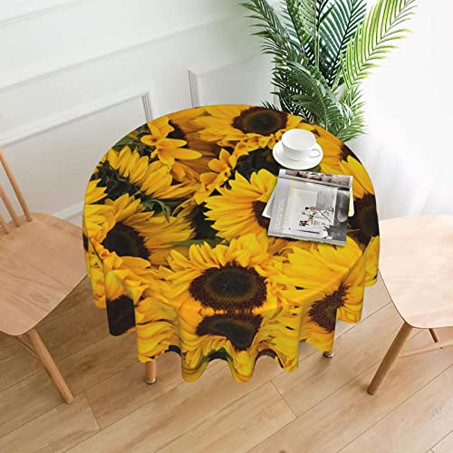 Runde dekorative Tischdecke mit Sonnenblumen-Druck, 152 cm, Polyestergewebe, Tischdecke, Teetischdecken zum Essen von FFEXS