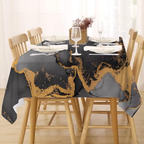 Tischdecke Abwaschbar Fleckschutz Tischdecke 130x160 cm Rechteckig Pflegeleicht Tischwäsche Wasserdicht Lotuseffekt Tischdecke Grau Gold Tischdecke Marmor Tischtuch für Küche, Esstisch, Couchtisch von FFFASFY