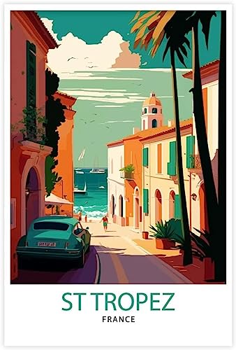 FFIME St. Tropez Landschaft Vintage Reiseposter Bilder Dekorative Gemälde Drucke Wanddekoration 40x60cm Ungerahmt von FFIME