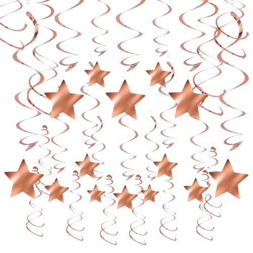 RoseGold Stern-Wirbel zum Aufhängen, Folien-Dekorationen, 30 Stück, perfekt für jede Party, Veranstaltung oder Feier (Roségold) von FFNCLKCH