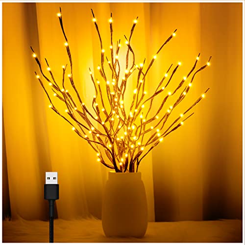 Zweiglichter, Zweig mit Lichtern für den Innenbereich, 3 Stück Zweige Lichter mit USB-Stecker für Weihnachten und andere Themenpartys Vasen Dekoration von FFNIU