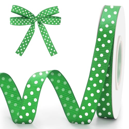 Grünes gepunktetes Band, 0,9 cm, 9,1 m, Grün mit weißen Punkten, Bänder zum Basteln, Ripsband für Geschenkverpackungen, Blumenstrauß, DIY, Nähen, Haarschleifen, Weihnachten, Geburtstag, Ostern Grünes gepunktetes Band, 0,9 cm, 9,1 m, Grün mit weißen Punkten, Bänder zum Basteln, Ripsband für Geschenkverpackungen, Blumenstrauß, DIY, Nähen, Haarschleifen, Weihnachten, Geburtstag, Ostern von FFNMU