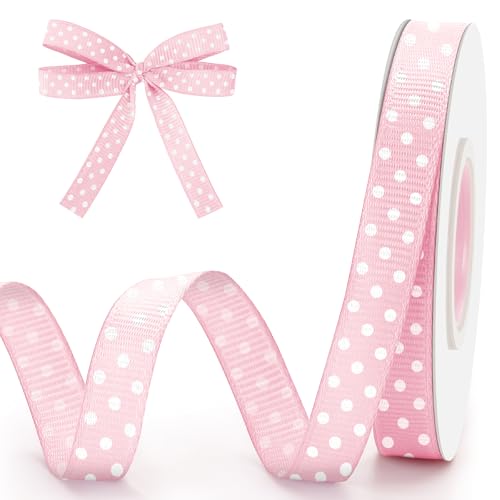 Rosa gepunktetes Band, 0,9 cm, 9,1 m, Hellrosa mit weißen Punkten, Bänder zum Basteln, Ripsband für Geschenkverpackungen, Blumenstrauß, DIY, Nähen, Haarschleifen, Valentinstag, Hochzeit Rosa gepunktetes Band, 0,9 cm, 9,1 m, Hellrosa mit weißen Punkten, Bänder zum Basteln, Ripsband für Geschenkverpackungen, Blumenstrauß, DIY, Nähen, Haarschleifen, Valentinstag, Hochzeit von FFNMU