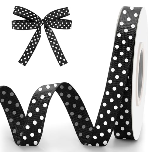 Schwarzes gepunktetes Band, 0,9 cm, 9,1 m, Schwarz mit weißen Punkten, Bänder zum Basteln, Ripsband für Geschenkverpackungen, Blumenstrauß, DIY, Nähen, Haarschleifen, Weihnachten, Halloween Schwarzes gepunktetes Band, 0,9 cm, 9,1 m, Schwarz mit weißen Punkten, Bänder zum Basteln, Ripsband für Geschenkverpackungen, Blumenstrauß, DIY, Nähen, Haarschleifen, Weihnachten, Halloween von FFNMU