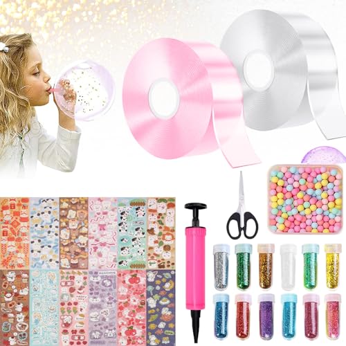 Nano Tape,Nano Tape Bubbles Set,Magie Nano Klebeband,Nanoband Multipurpose,Nano Tape Set geeignet für Junge, mädchen,Mit Pailletten Aufkleber DIY Craft kit,Party Favors Geschenke(Transparente+Rosa) von FFTANXS