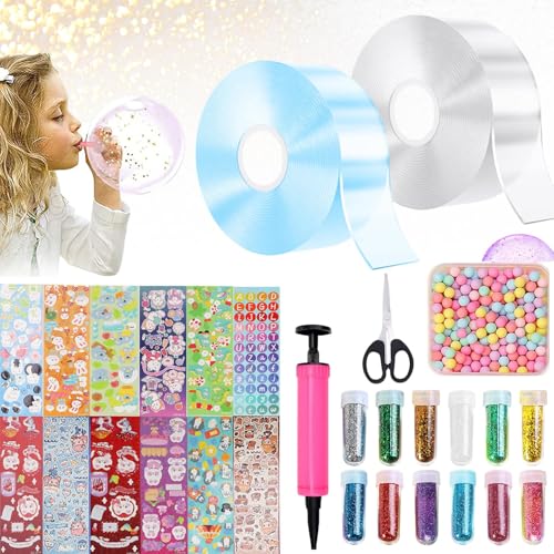 Nano Tape,Nano Tape Bubbles Set,Nano Klebeband,Nanoband Multipurpose,Nano Tape Set geeignet für junge, mädchen,Mit Pailletten Aufkleber DIY craft kit,Party Favors Geschenke(Transparente+ Blau) von FFTANXS