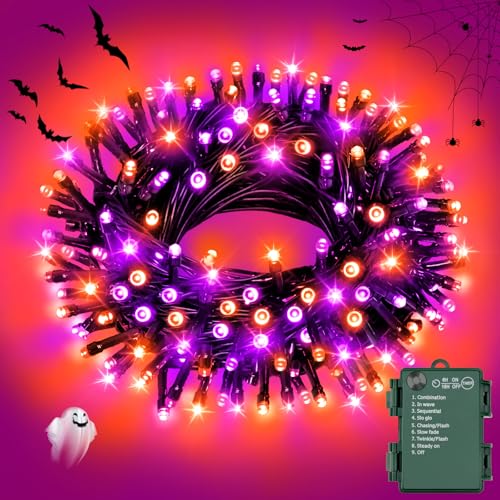 FFZZKJ Halloween Lichterkette Batterie mit Timer 8 Modi Wasserdicht Lichterkette Außen Innen für Halloween Deko Outdoor 30LED 3M, Orange&Lila FFZZKJ Halloween Lichterkette Batterie mit Timer 8 Modi Wasserdicht Lichterkette Außen Innen für Halloween Deko Outdoor 30LED 3M, Orange&Lila von FFZZKJ