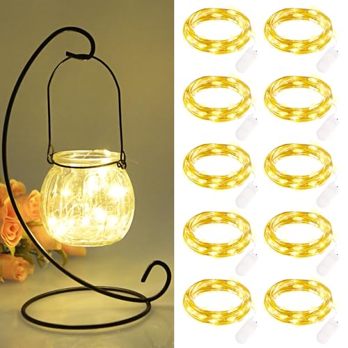 FFZZKJ Mini Lichterkette mit Batterie 10 Stück 2M 20 LED Lichterkette außen Batteriebetriebe Wasserdichte Lichterkette Innen für Zimmer, Home Deko, Geschenk Deko, Hochzeit Weihnachten Party, Warmweiß von FFZZKJ