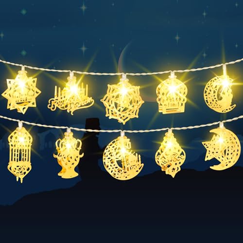 FFZZKJ Ramadan Lichterkette 1.65M 10LED Batteriebetrieben Stern Mond Lichterkette für Islam Deko Ramadan Eid Mubarak Dekoration, Heim Dekoration Party Zubehör, Golden von FFZZKJ