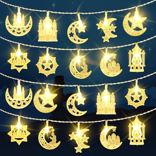 FFZZKJ Ramadan Lichterkette 3M 20LED Eid Mubarak Dekoration Batteriebetrieben Stern Mond Lichterkette für Muslim Ramadan, Heim Dekoration Party Zubehör, Warmweiß von FFZZKJ