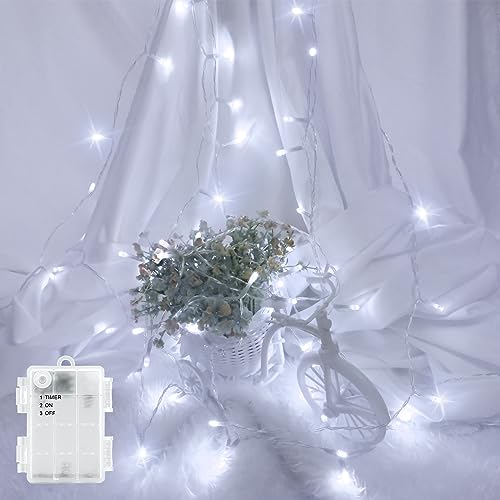 LED Lichterkette Außen Batterie Wasserdicht 3M Outdoor Lichterkette Innen Batterie Timer für Balkone, Fenster, Tür, Wände, Kinderzimmer, Schlafzimmer, Halloween, Weihnachten, Hochzeiten, Kaltweiß von FFZZKJ