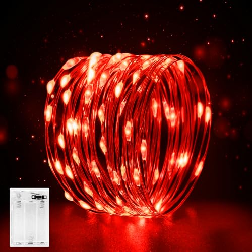 Mini LED Lichterkette Batterie 3M für Innen mit Timer Lichterkette Klein mit Batterie Draht für Hochzeit,Weihnachten,Party,Halloween,Schlafzimmer,Gift Deko, Rot von FFZZKJ