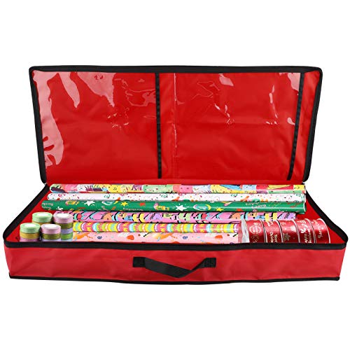 FGASAD Geschenkpapier-Aufbewahrungstasche, Wickelaufbewahrung Organizer mit 2 transparenten Taschen für Rollen, Taschen, Bänder und Schleifen Halter FGASAD Geschenkpapier-Aufbewahrungstasche, Wickelaufbewahrung Organizer mit 2 transparenten Taschen für Rollen, Taschen, Bänder und Schleifen Halter von FGASAD