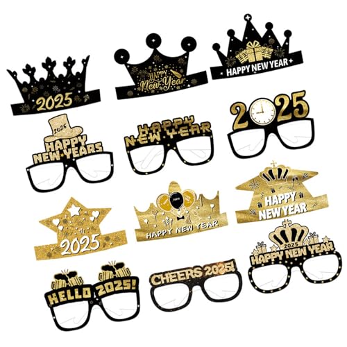FGDTREE Neujahrspapierhut Und Brille Party Set 2025 Feier Accessoire Elegante Foto Requisiten Für Partys Und Versammlungen von FGDTREE