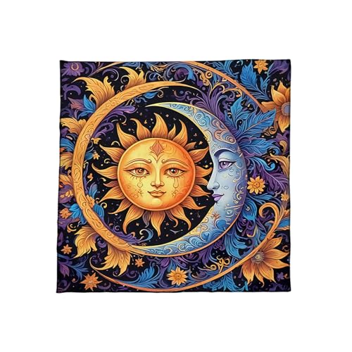 FGDTREE Tarots Tischdecke Altäre Stoff Sonnenmond Muster Astrologie Tischdecke Göttlichkeit Karten Tuch Wandteppich Wanddekoration Sonnenmond Muster Tarots Karte Spirituelle Decktuch von FGDTREE