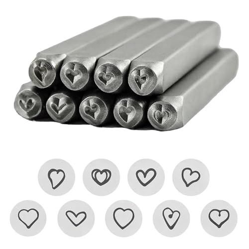 Herzförmige 3-mm Stahlstempel 9-teilige Set Für Schmuck Und Lederprojekte (120 Chars) Stahlstempel Set von FGDTREE