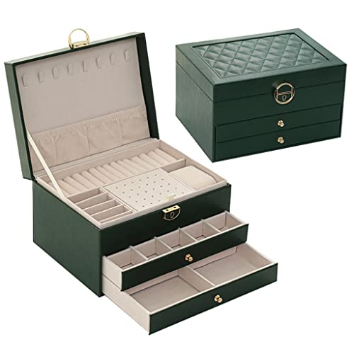 Dreischichtige Multifunktionsschloss, Diamant-Leder-Schmuckschatulle, Ohrstecker, Ring, Schmuck, Aufbewahrungsbox (D 23 x 17 x 13,5 cm) von FGFTHJBJNBDKFVFNVJNFBNVJG