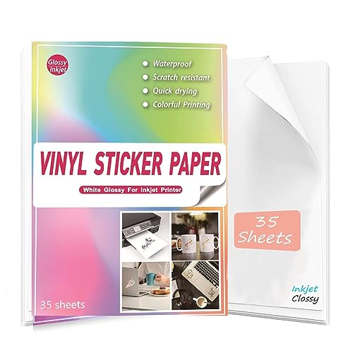 Sticker papier zum bedrucken A4 Glänzend Weiß-35 Blätter，Wasserfester Vinylaufkleber für Inkjetdrucker und Laserdrucker Inkjet Etiketten Papier Selbstklebend von FGGNCBL