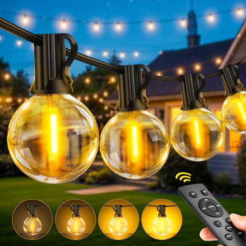 LED Lichterkette Außen Outdoor Strom, 30M 46+2 G40 Glühbirnen mit Fernbedienung, Aussen Wetterfest Dimmbar Warmweiß Aussenlichterkette Retro Lights Birnen für Terrasse Hochzeiten Pavillon Garten Party von FGRYB