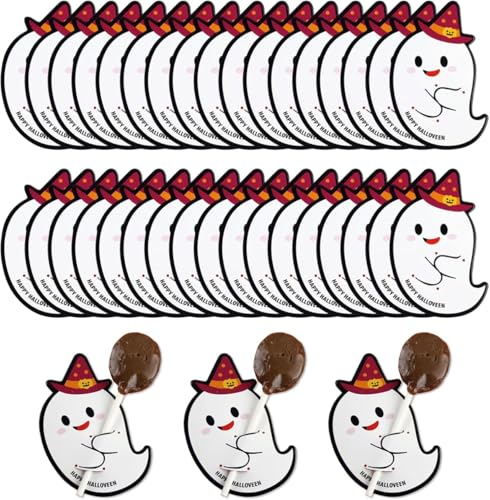 FGTOPBY Lutscher-Karte,Halloween-Lutscherkarten,50pcs Halloween Partyzubehör,Geister Kürbis Muster Lutscherkartenverzierung,Kinder Geschenk Partyzubehör-Dekorationen (Geister 2) von FGTOPBY