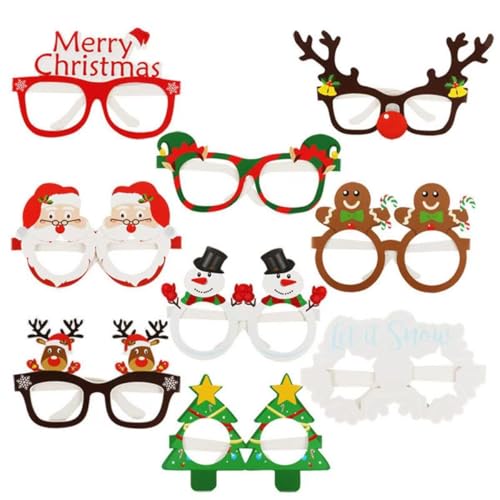 FGTOPBY Weihnachtsfeier Brillengestell,Weihnachtsbrillen Partybrillen mit 9 Designs,Weihnachten Brillen Rahmen für Weihnachtsfeiern für Weihnachtsfeiern Partygeschenke Foto-Requisiten von FGTOPBY