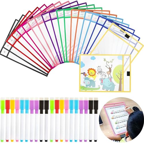 FGXY 40 Stück Trocken Abwischbare Taschenhüllen, A4 Dry Erase Taschen Transparent schreiben und Wischen Drawing Abwischbare Durchsichtige Hüllen für Klassenzimmer Home den Unterricht Kinder Pastels FGXY 40 Stück Trocken Abwischbare Taschenhüllen, A4 Dry Erase Taschen Transparent schreiben und Wischen Drawing Abwischbare Durchsichtige Hüllen für Klassenzimmer Home den Unterricht Kinder Pastels von FGXY