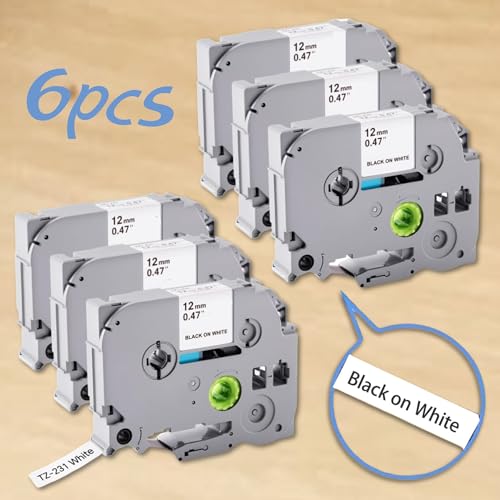 FGXY 6pcs Brother Beschriftungsgerät, Etikettenband Kompatibel,brother beschriftungsgerät bänder, Brother P-touch Bänder, Etikettenband, Sehr geeignet für Etikettenarbeiten in Haushalten, Büros von FGXY
